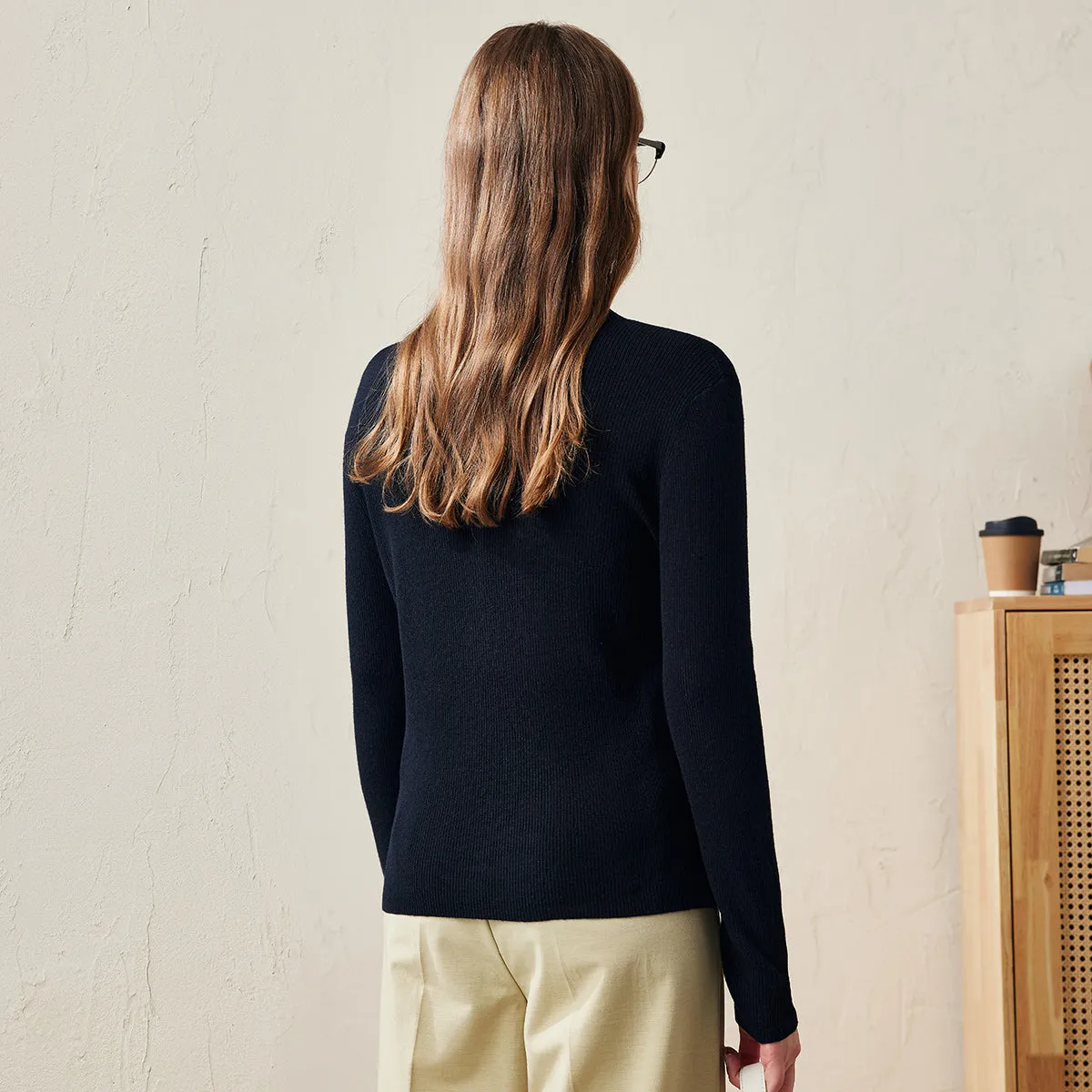 100% Wool Cozy Ribbed Mock Neck Sweater