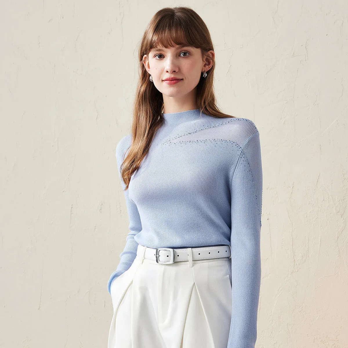 100% Wool Cozy Ribbed Mock Neck Sweater