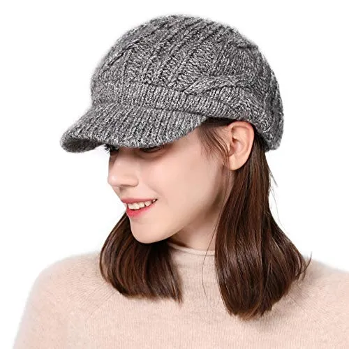 100% Wool Knitted Beanie Hat with Cotton Lined for Women