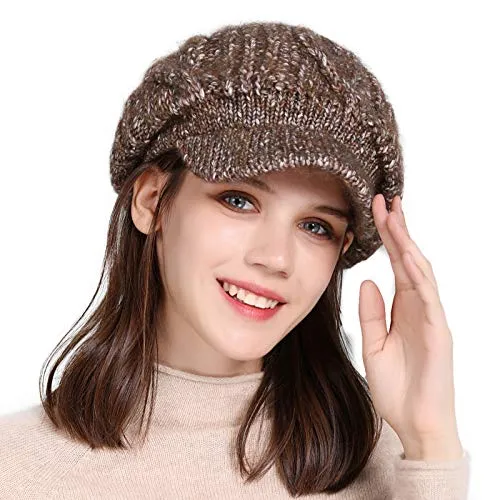 100% Wool Knitted Beanie Hat with Cotton Lined for Women