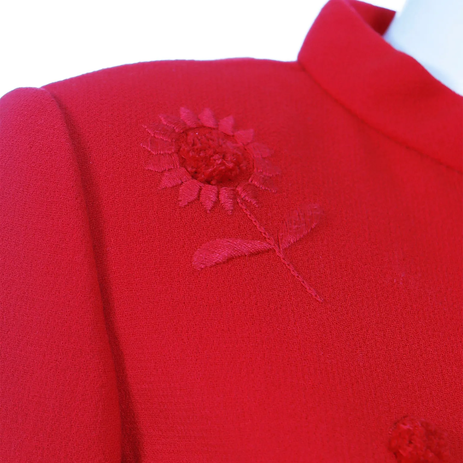 1990s Bill Blass Vintage Red Jacket w Embroidered 3D Flowers