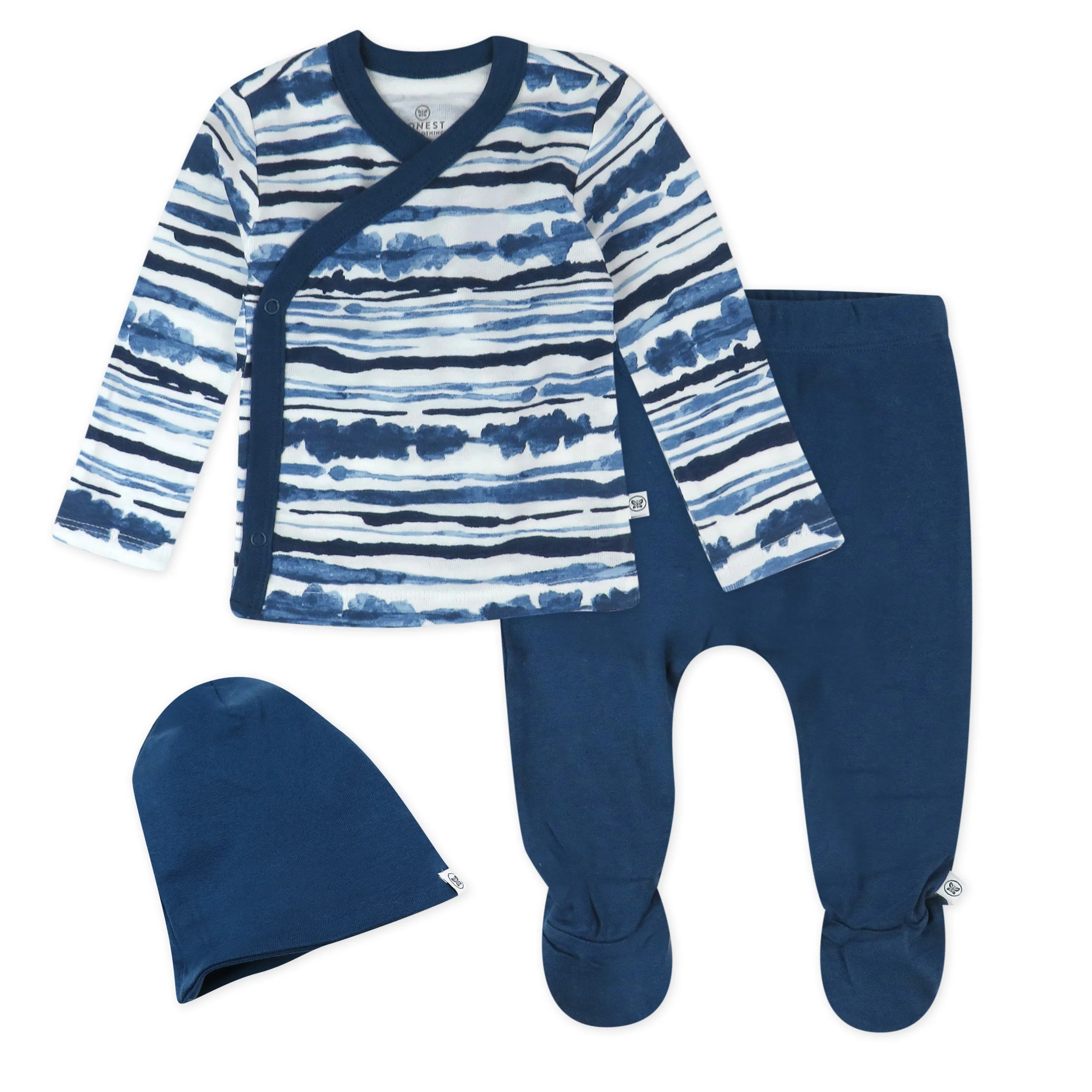 3-Piece Organic Cotton Side-Snap Top, Footed Pant and Beanie/Headband Set