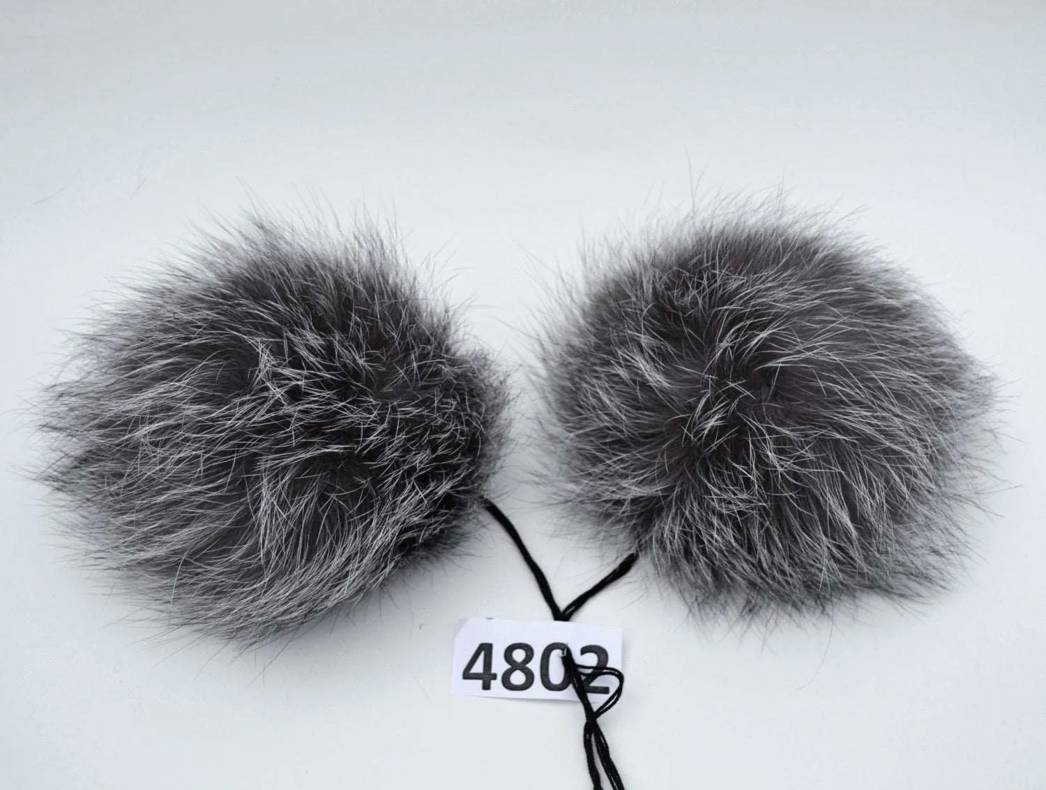 6,5" SILVER FOX Pom Poms- PAIR! Double Pom Poms, Fox Pom Pom, Fur Ears, Genuine Fur, Handmade Pom Pom, Fur Pom Pom Hat, Beanie, Knitted Hat