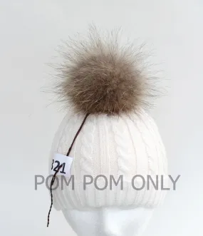 7" Raccoon Pom Pom! Large Pom Pom Hat Raccoon Pompom Natural Fur Pompom Large Pom Poms Fur Ball Detachable Pom Pom Hat Beanie Children Women