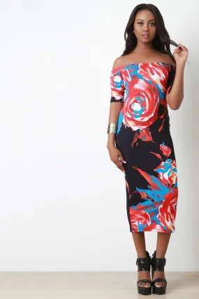 Abstract Flower Bardot Maxi Dress