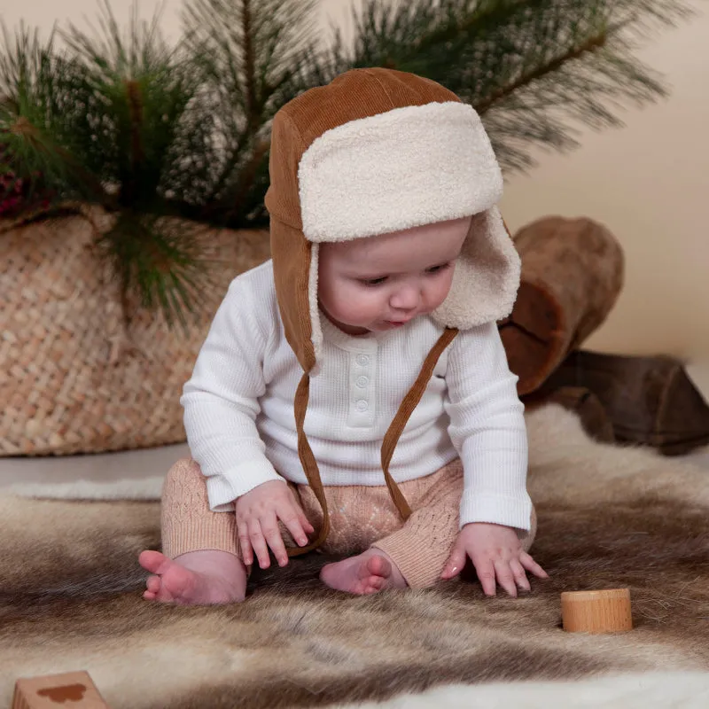 Acorn Aviator Cord Beanie - Chestnut