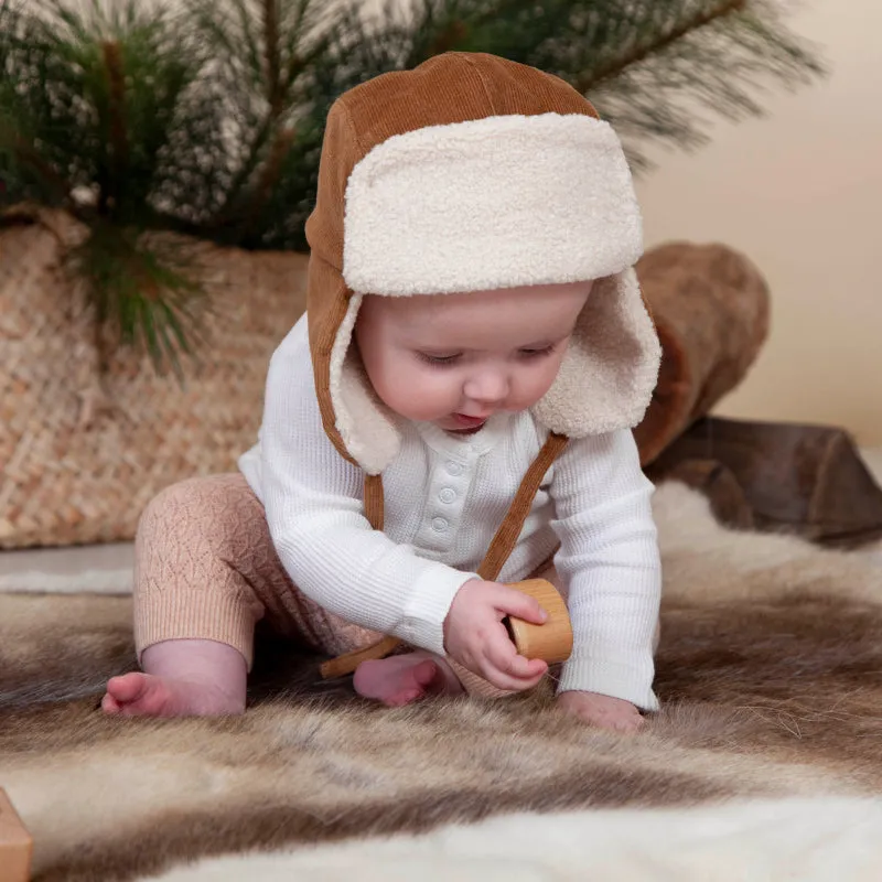 Acorn Aviator Cord Beanie - Chestnut