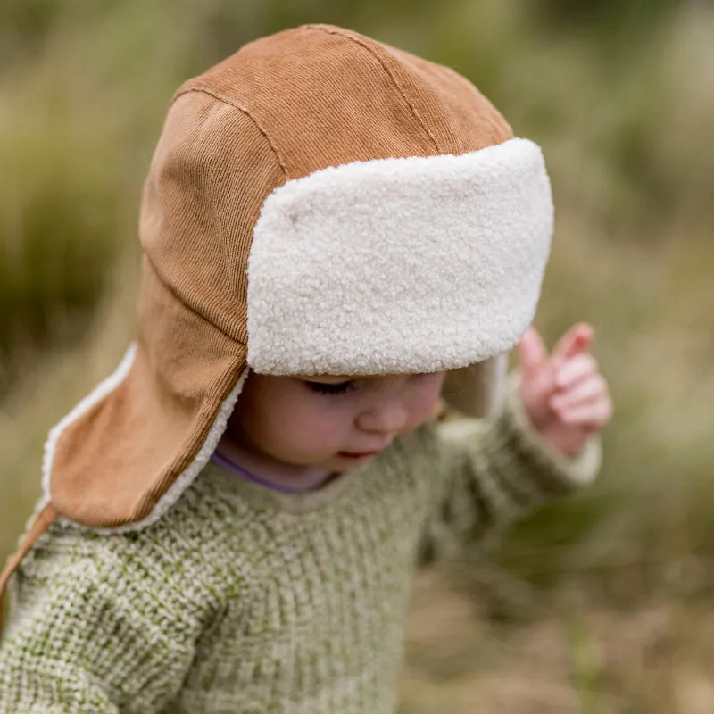 Acorn Aviator Cord Beanie - Chestnut