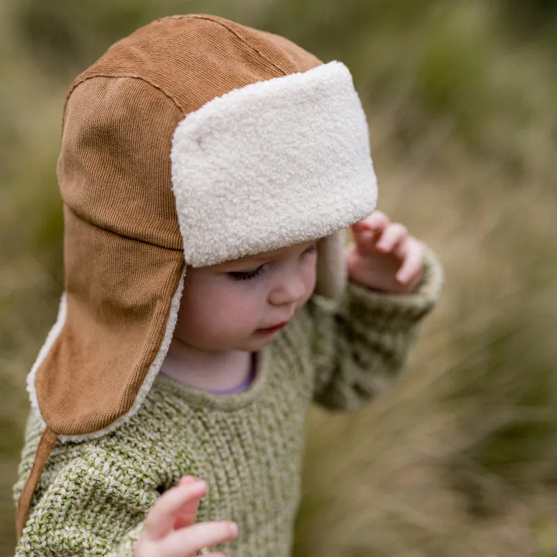 Acorn Aviator Cord Beanie - Chestnut