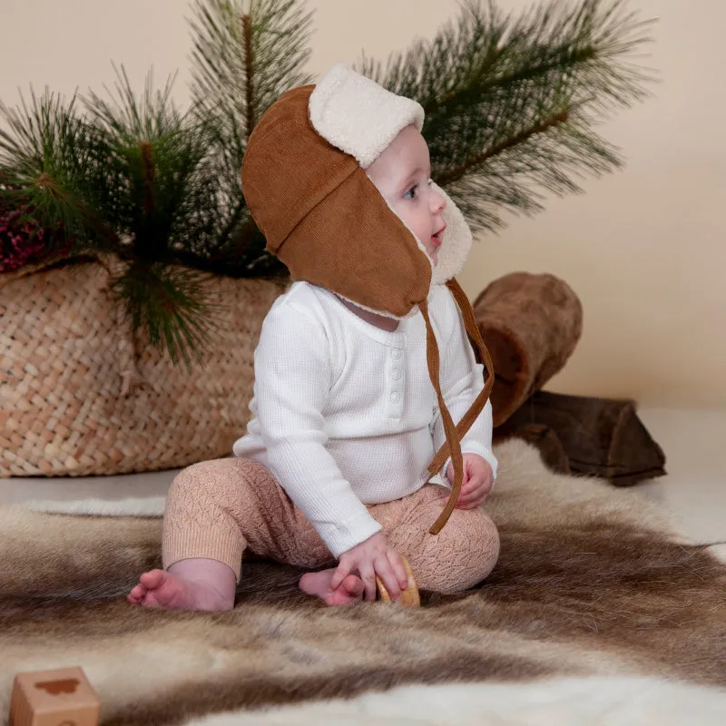 Acorn Aviator Cord Beanie - Chestnut