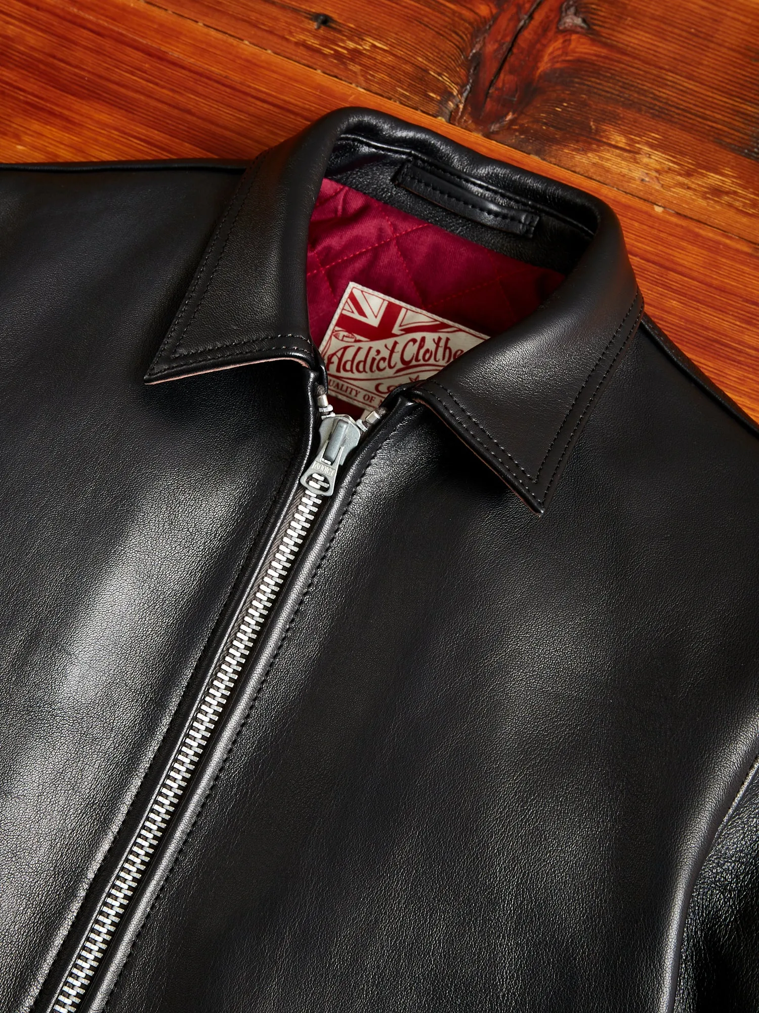 AD-01 Sheepskin Leather Center Zip Jacket in Black