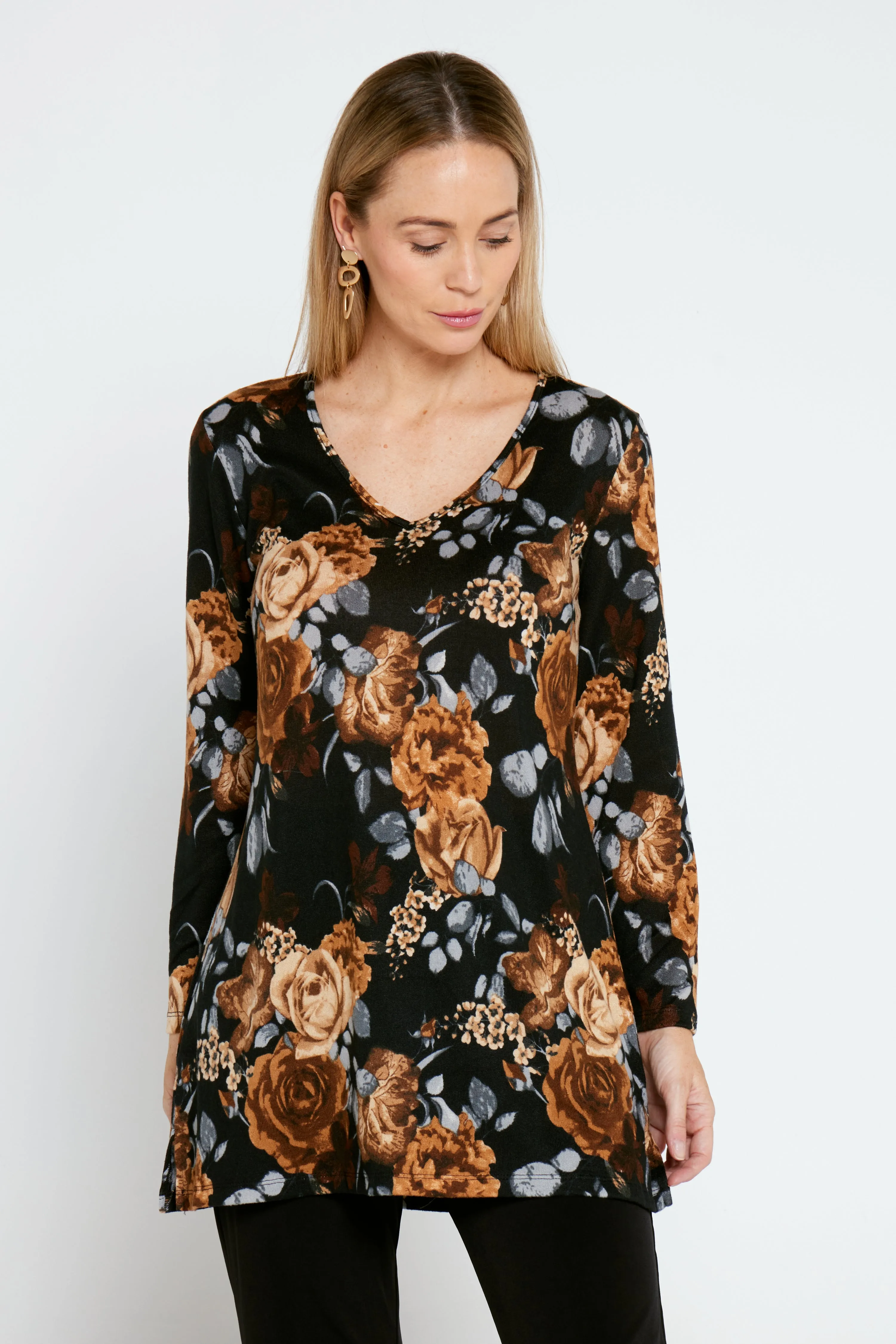 Addie Long Sleeve Knit Top - Autumn Bloom