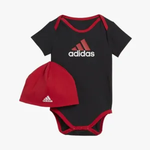 adidas Girls Essentials Logo Print Bodysuit And Beanie Crib Gift Set Black