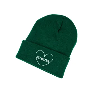 Adult Beanie - Mama Heart Around - Green w/ White