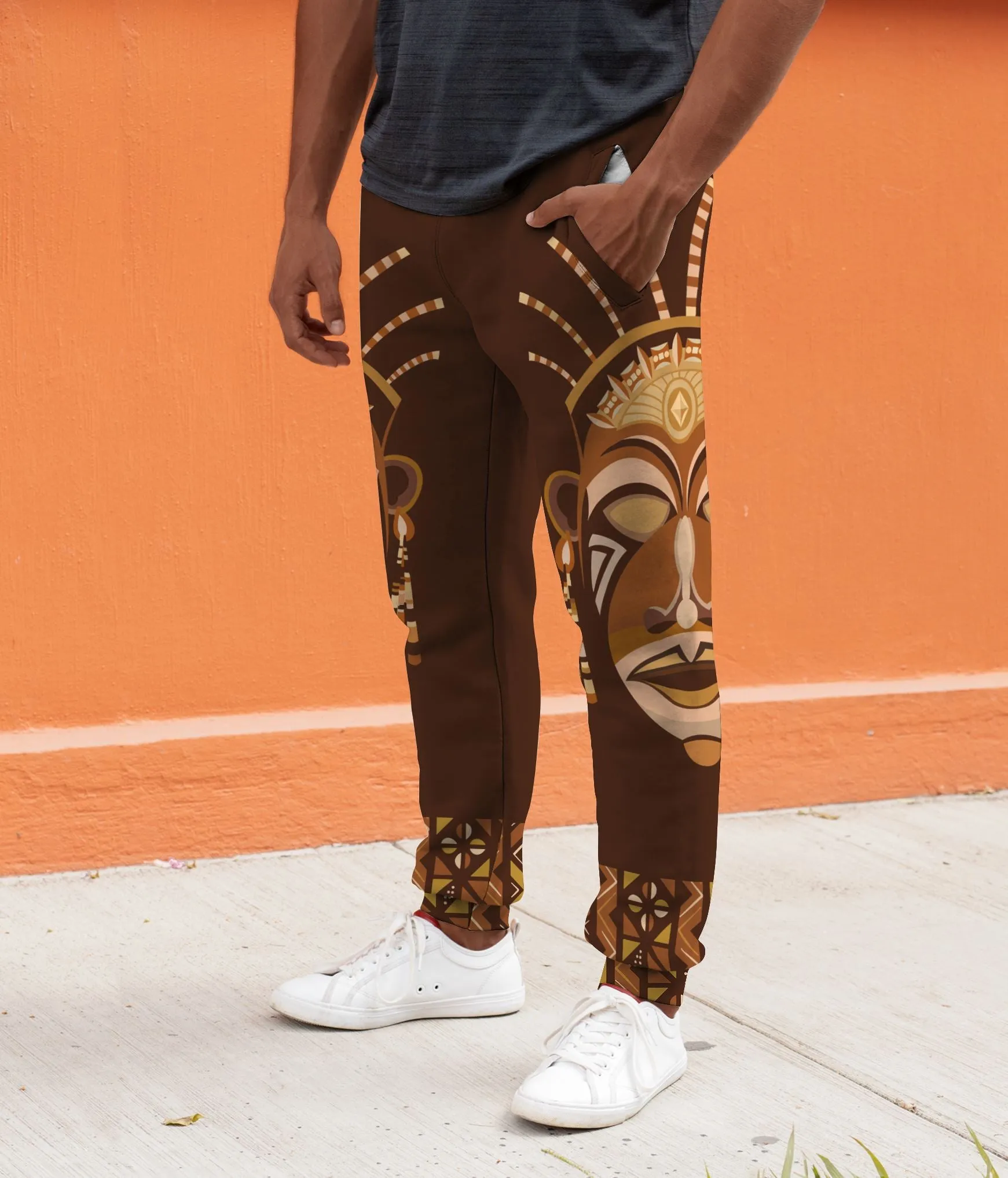 African Mask Printed Mudcloth Joggers