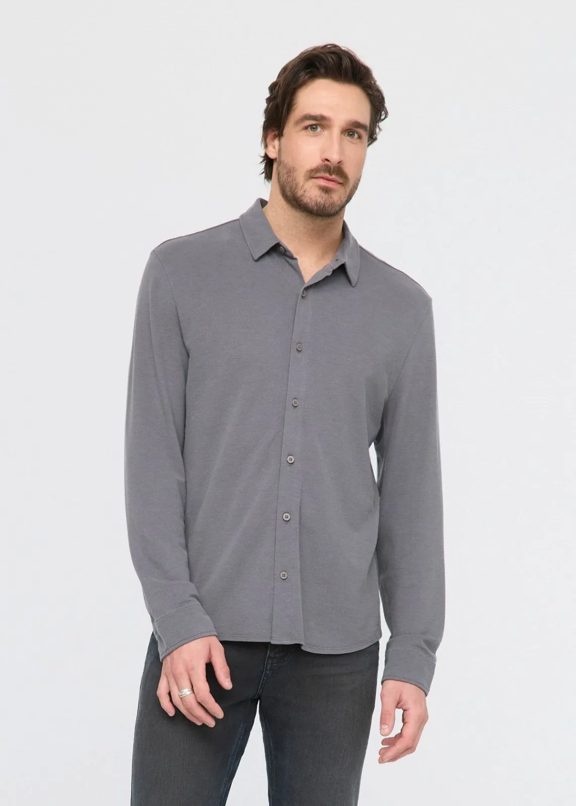 Air Flow Pique Button Down - Charcoal