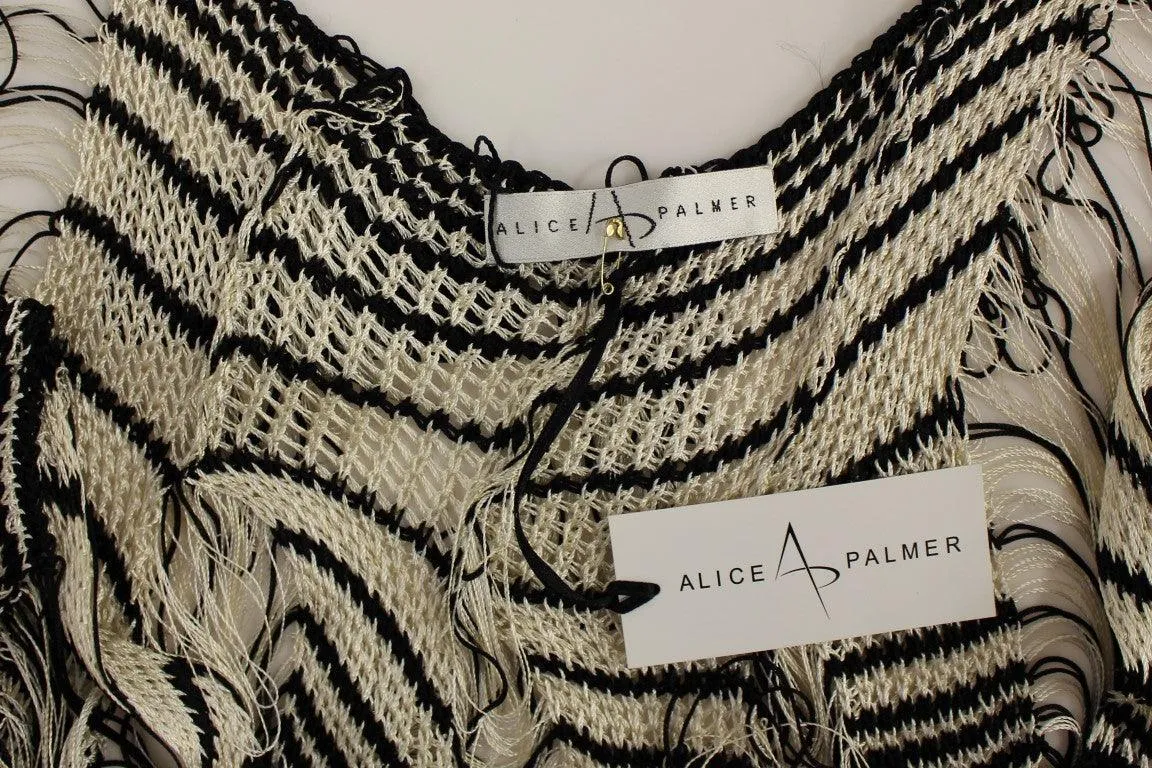 Alice Palmer Black Chainette Knit Striped Assymetrical Dress