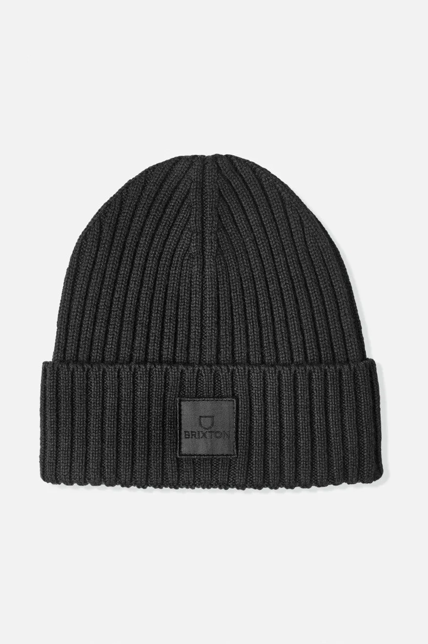 Alpha Square Merino Wool Beanie - Black