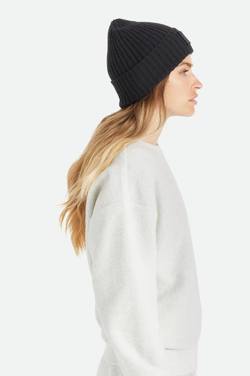 Alpha Square Merino Wool Beanie - Black