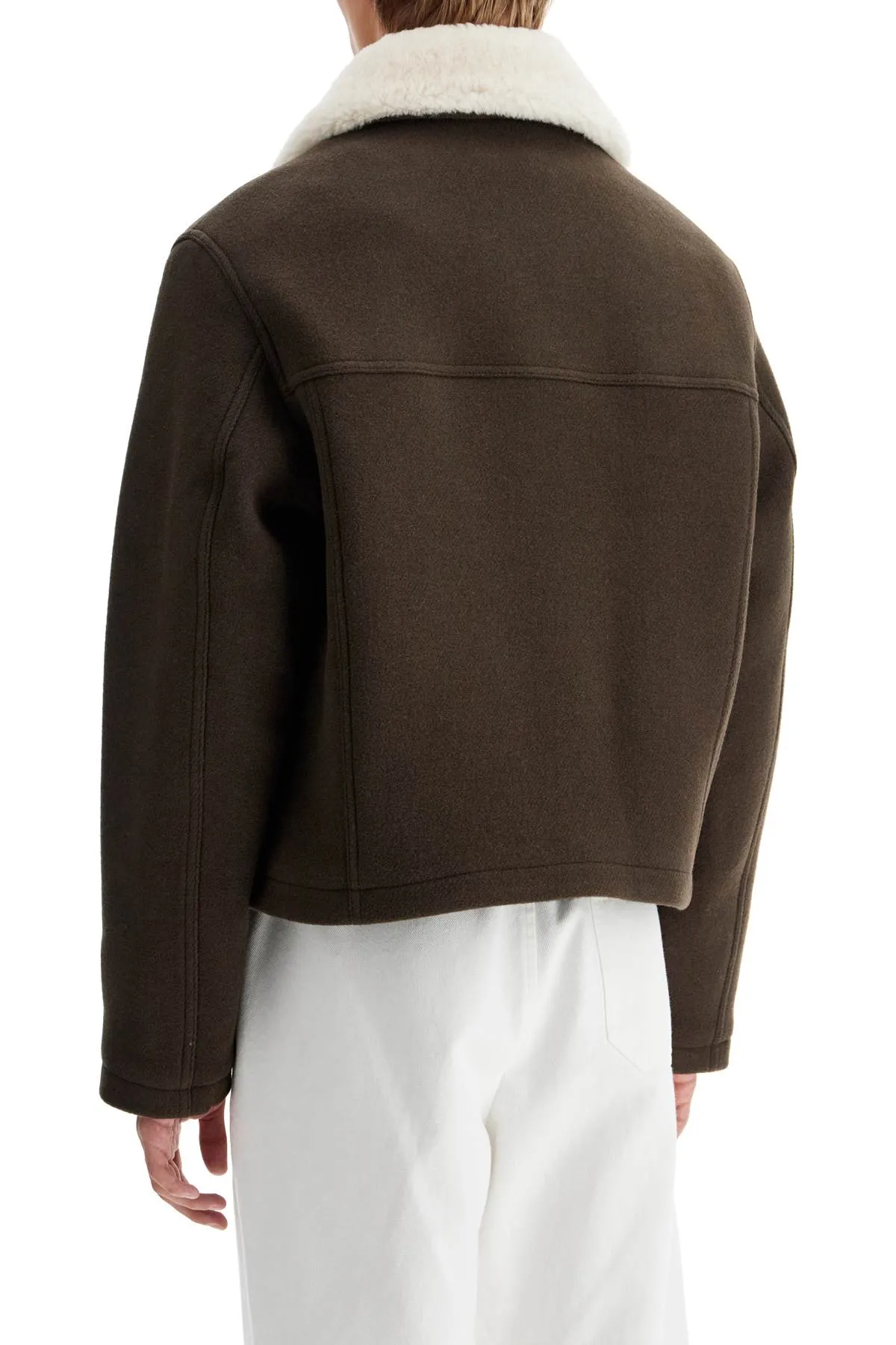 Ami Alexandre Matiussi Boxy Shearling Jacket With Collar