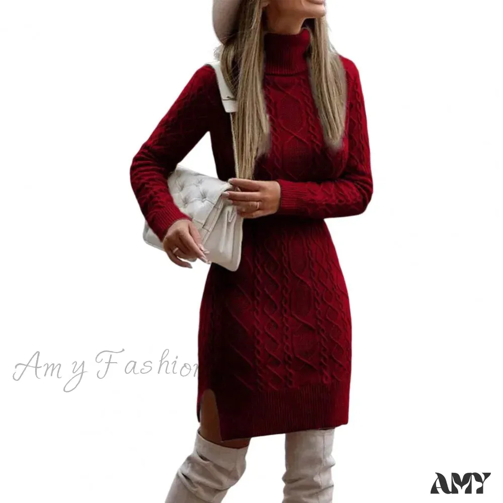 Amy Fashion - Mini Long Sleeve Bodycon Side Split Hem Dress