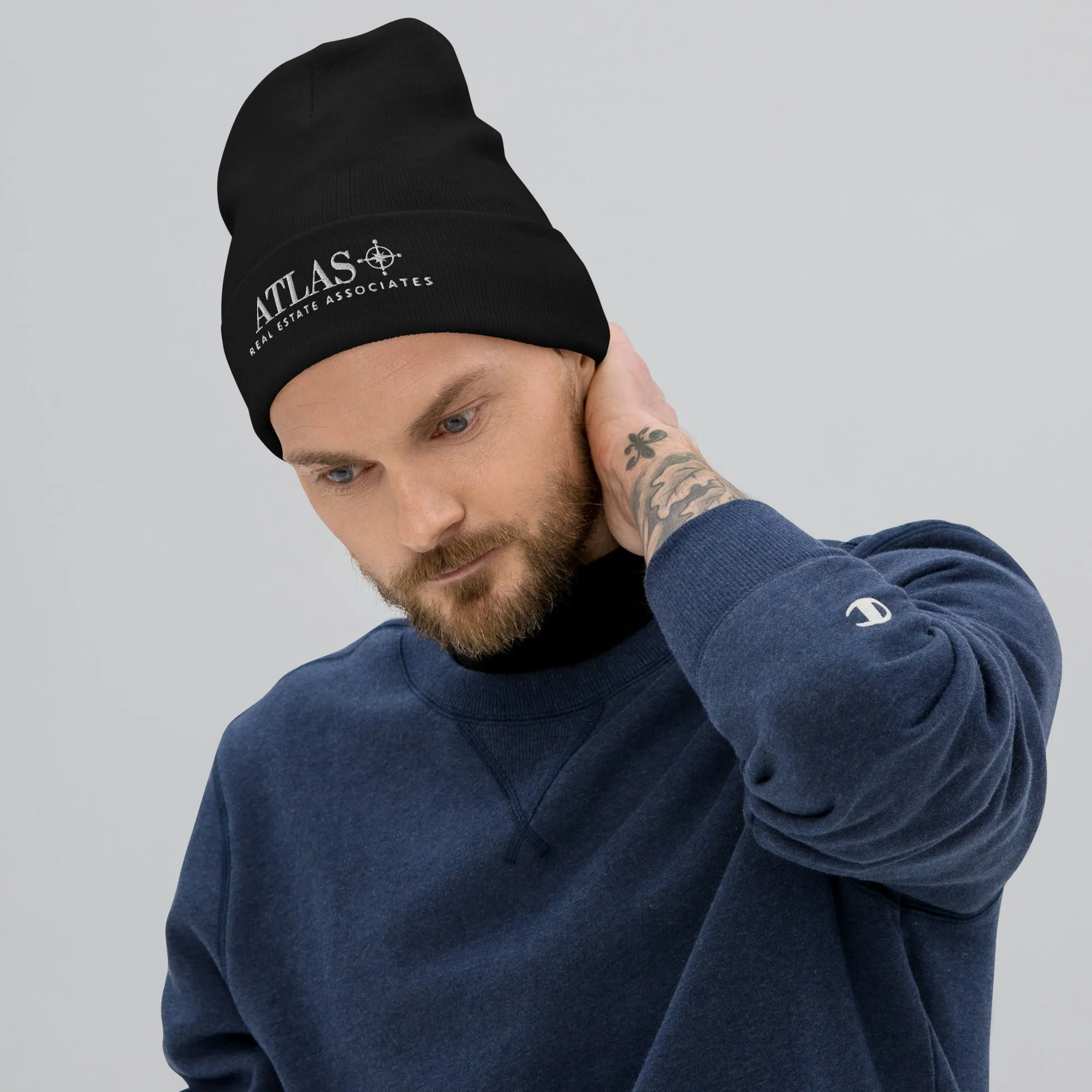 Atlas White Embroidered Beanie