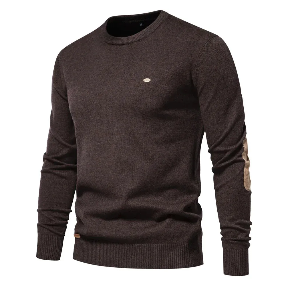 Autumn Cotton Sweater for Men O Neck Patchwork Sleeve Pullovers Men Solid Color Warm Winter Mens Sweaters