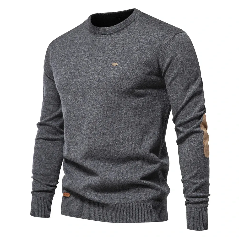 Autumn Cotton Sweater for Men O Neck Patchwork Sleeve Pullovers Men Solid Color Warm Winter Mens Sweaters