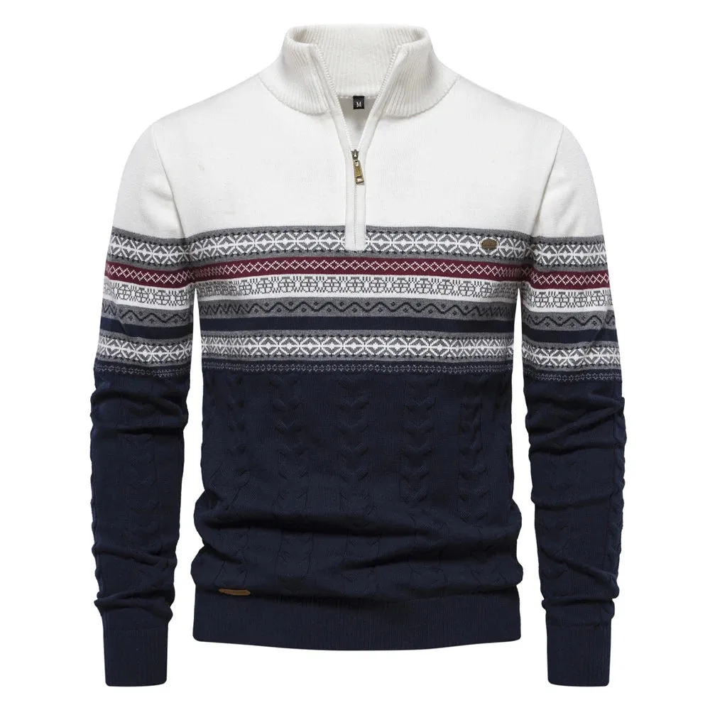 Autumn High Quality Zipper Pullers Men Warm Winter Cotton Sweaters for Men Ethnic Patterns Casual Mens Sweater