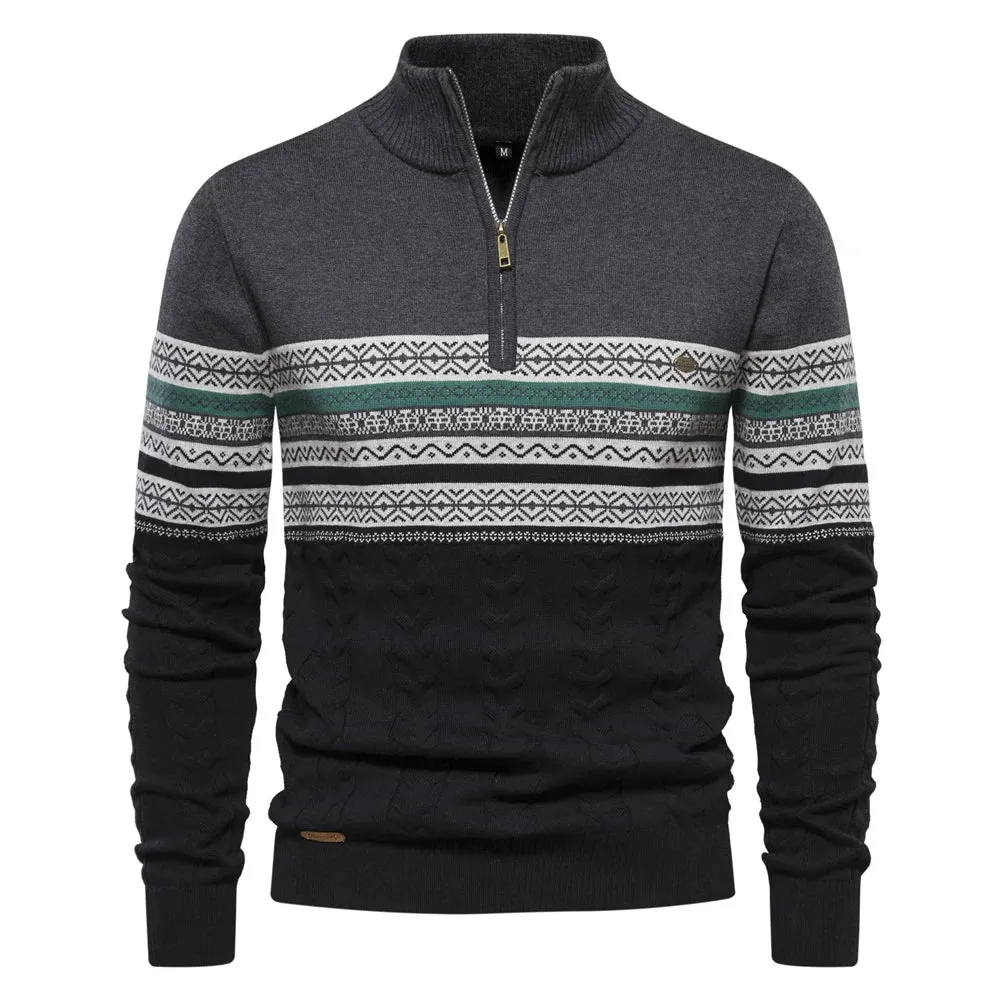 Autumn High Quality Zipper Pullers Men Warm Winter Cotton Sweaters for Men Ethnic Patterns Casual Mens Sweater