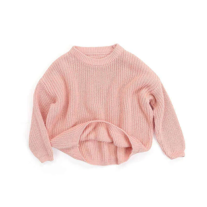 Baby Solid Casual Basic Sweater Crewneck Thick Kids Slouchy Soft Wool