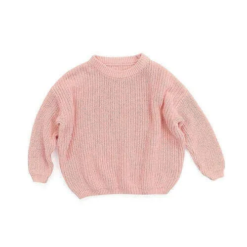 Baby Solid Casual Basic Sweater Crewneck Thick Kids Slouchy Soft Wool