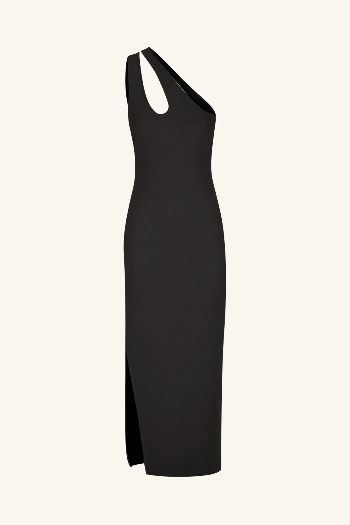 BASIC ONE SHOULDER OPEN BACK MIDI DRESS - BLACK