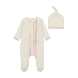 Bee & Dee Ivory girls Velour with Colored  Stitching Footie with Beanie