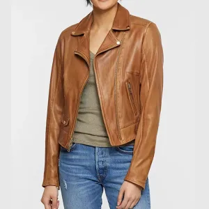 Best Fashion Biker Style Ariel Washed Lambskin Leather Moto Jacket