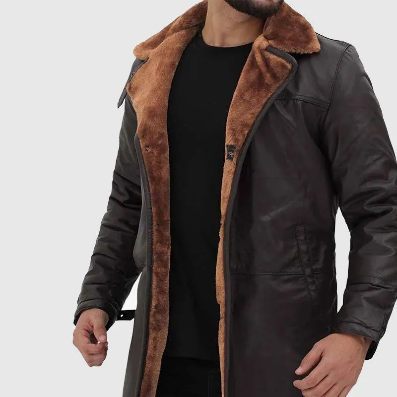 Best High Quality Brown Leather Shearling Coat