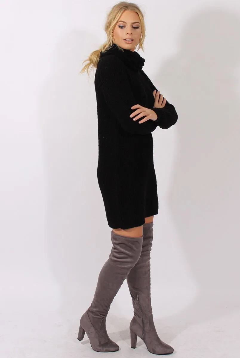 Black Chunky Turtleneck Knit Jumper Dress - Cloe