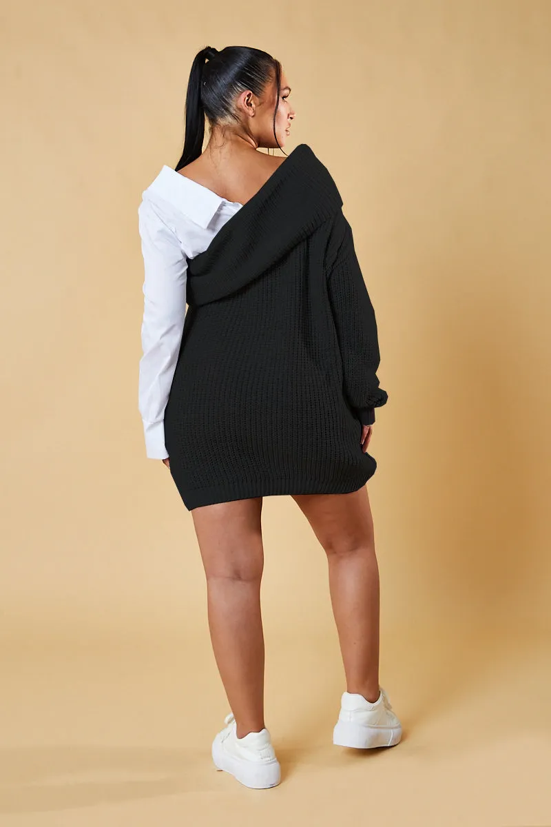 Black Contrast Knit Oversized Mini Dress - Mae