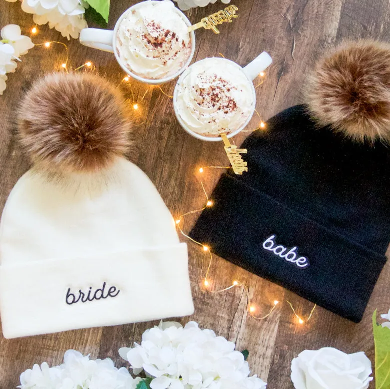 Black Fluffy Pom-Pom Bachelorette Beanies