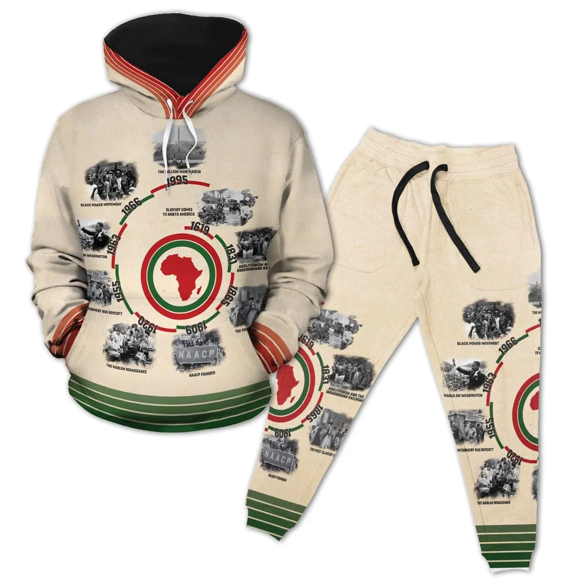 Black History Timeline All-over Hoodie and Joggers Set