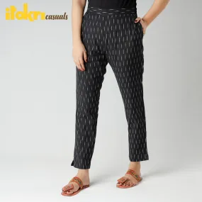 Black - iTokri Casuals - Pochampally Ikat Cotton Tapered Casual Pant for Women