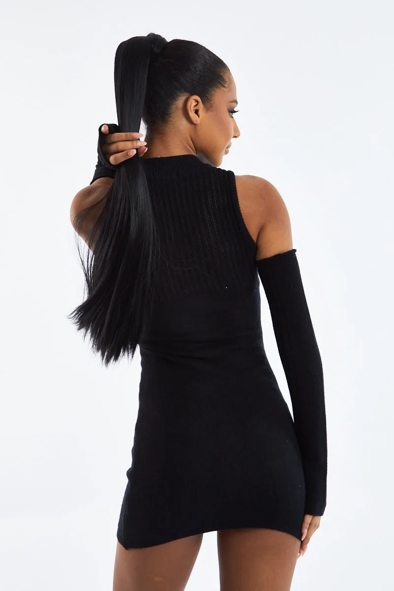 Black Knitted Cold Shoulder Mini Dress - Ash