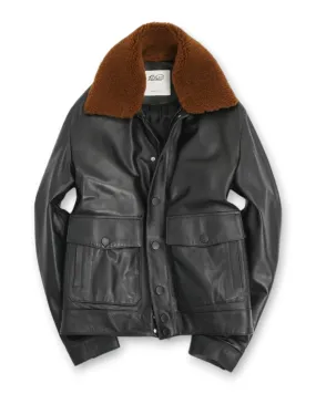 Black Padded Nappa Valstarino Shearling Collar Jacket