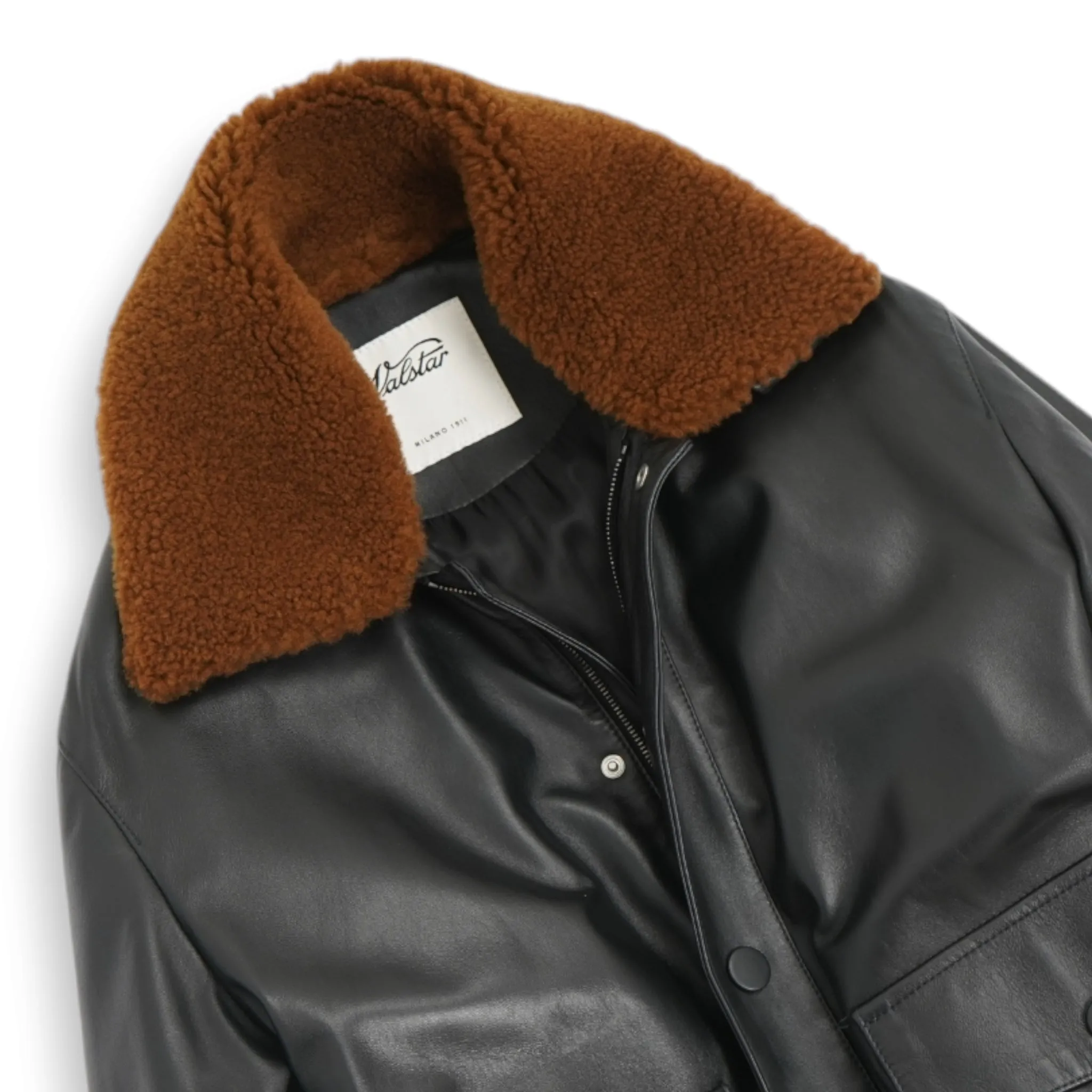 Black Padded Nappa Valstarino Shearling Collar Jacket