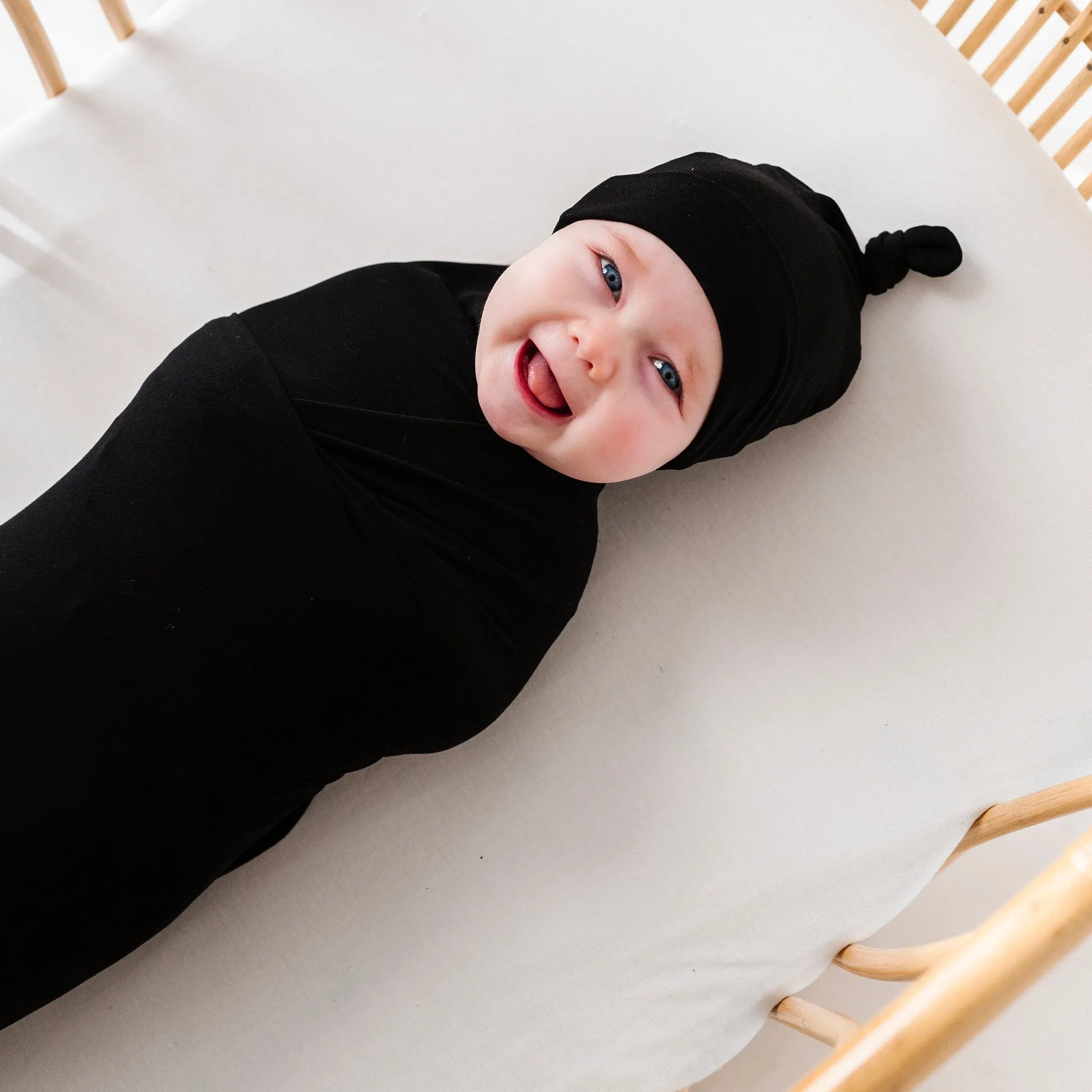 Black Ribbed Swaddle Beanie Set