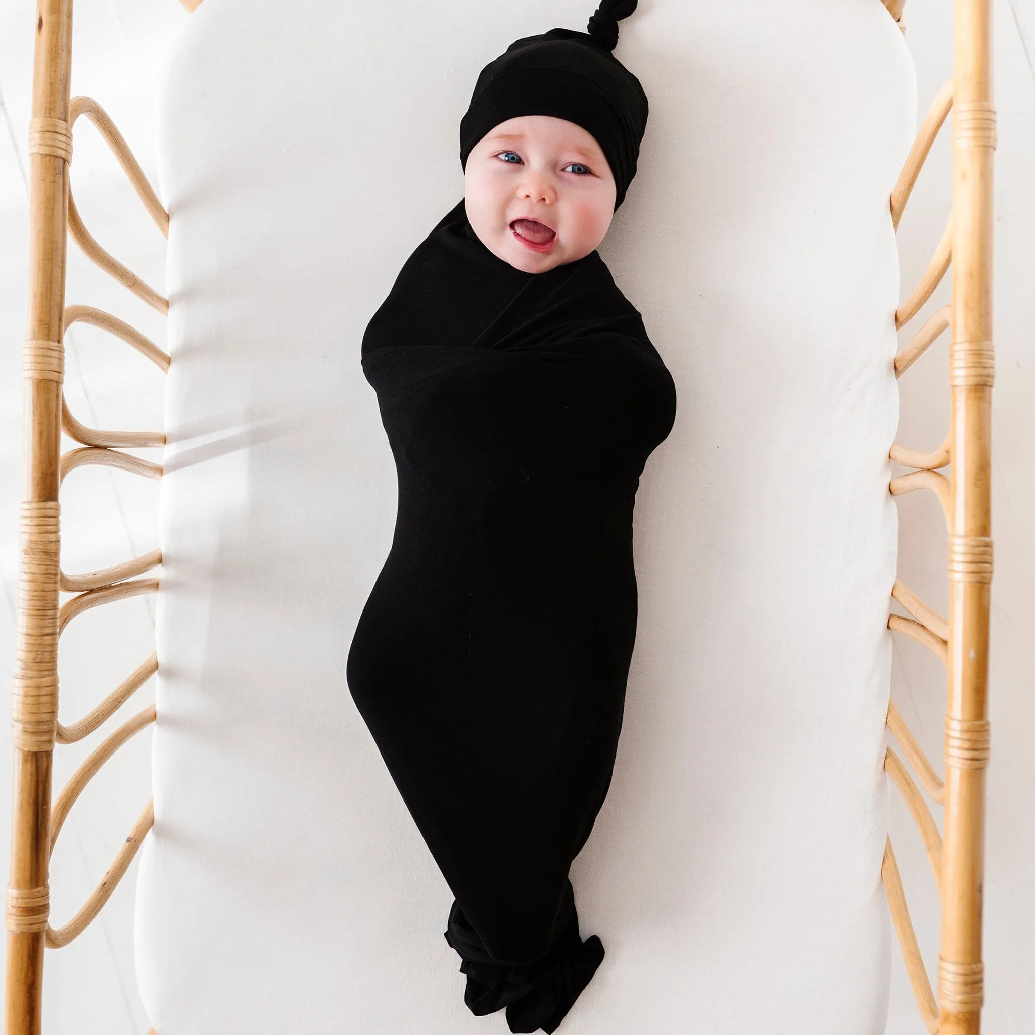 Black Ribbed Swaddle Beanie Set