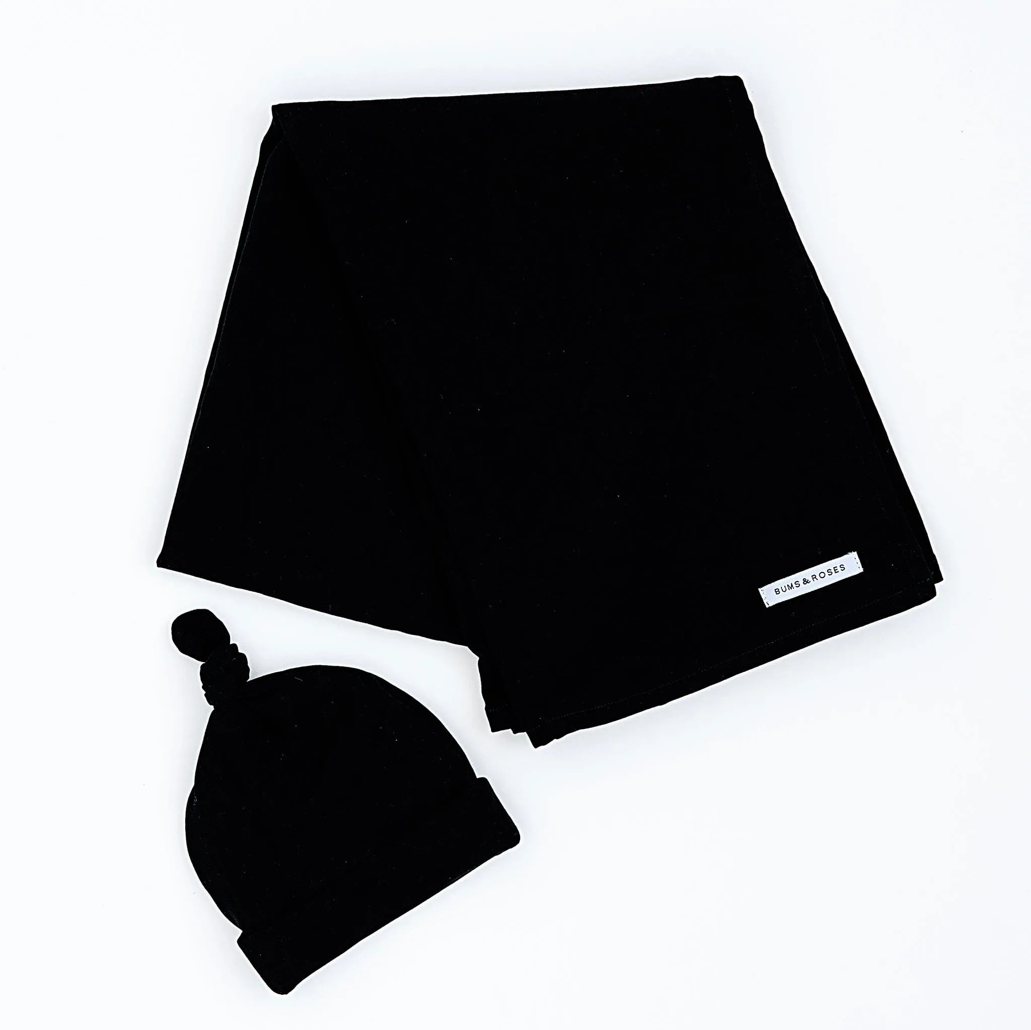 Black Ribbed Swaddle Beanie Set