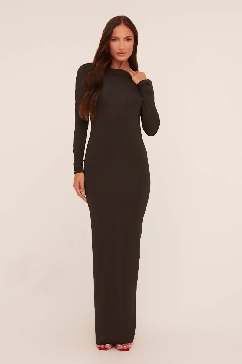 Black Ruched Backless Maxi Dress - Rowan