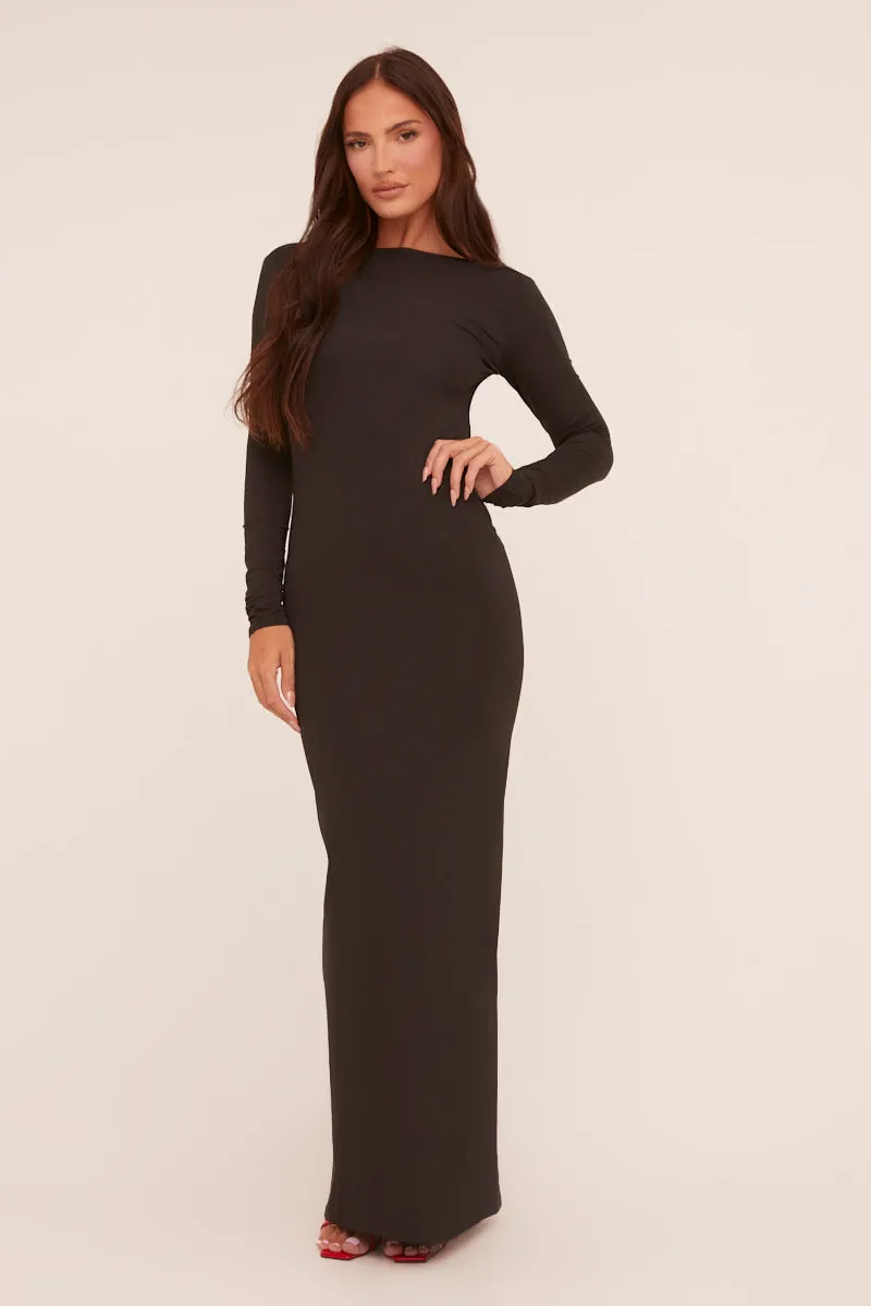 Black Ruched Backless Maxi Dress - Rowan