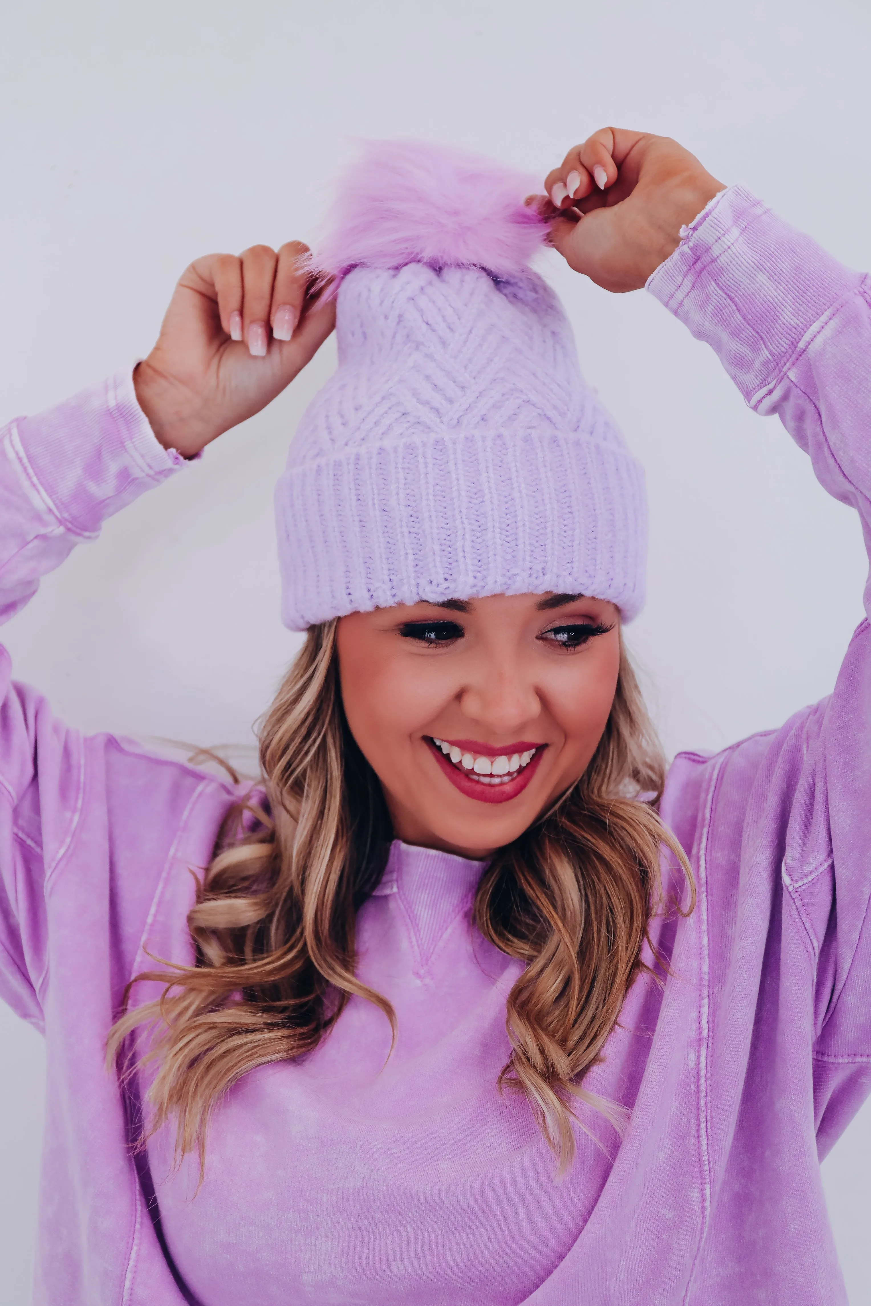 Blizzard Chevron Pom Beanie - Lavender